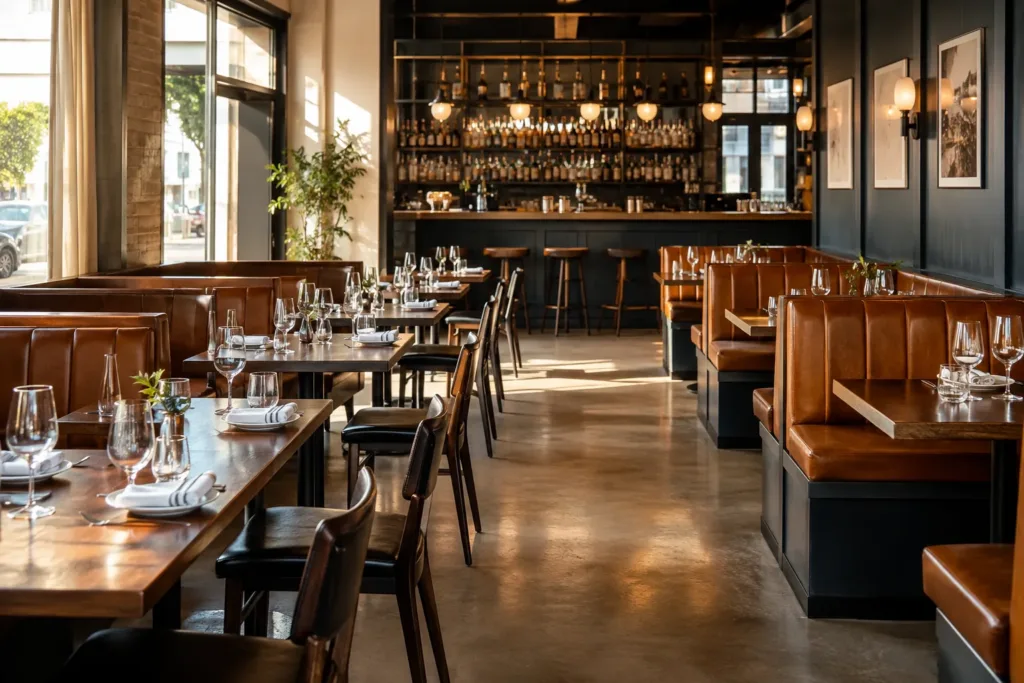 Restaurant dining room set before opening after restaurant janitorial service in Newark, NJ